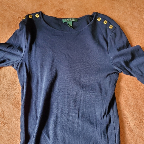 Womens Shirt Small Button Shoulder Elbow Sleeve Crew Neck Ralph Lauren - Picture 6 of 11